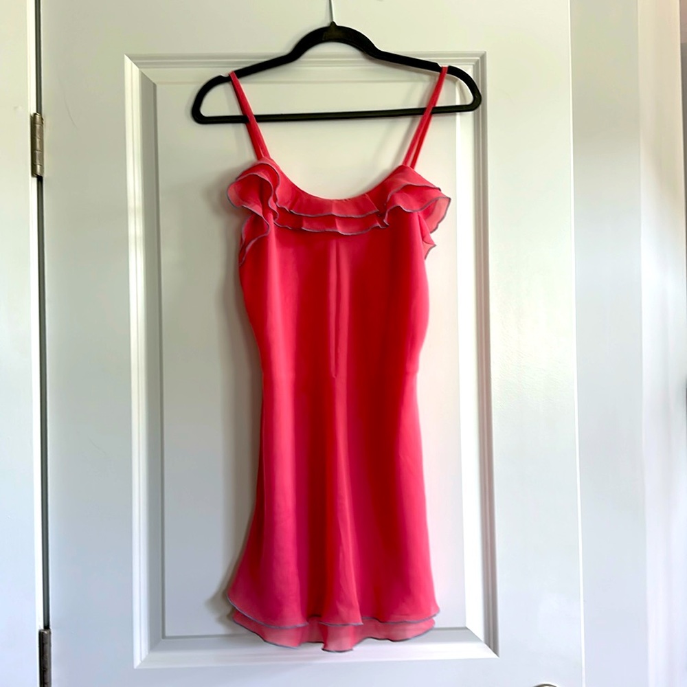 Vintage 90’s Coral w/teal trim chiffon short gown SZ: S TO BE DONATED 5/26